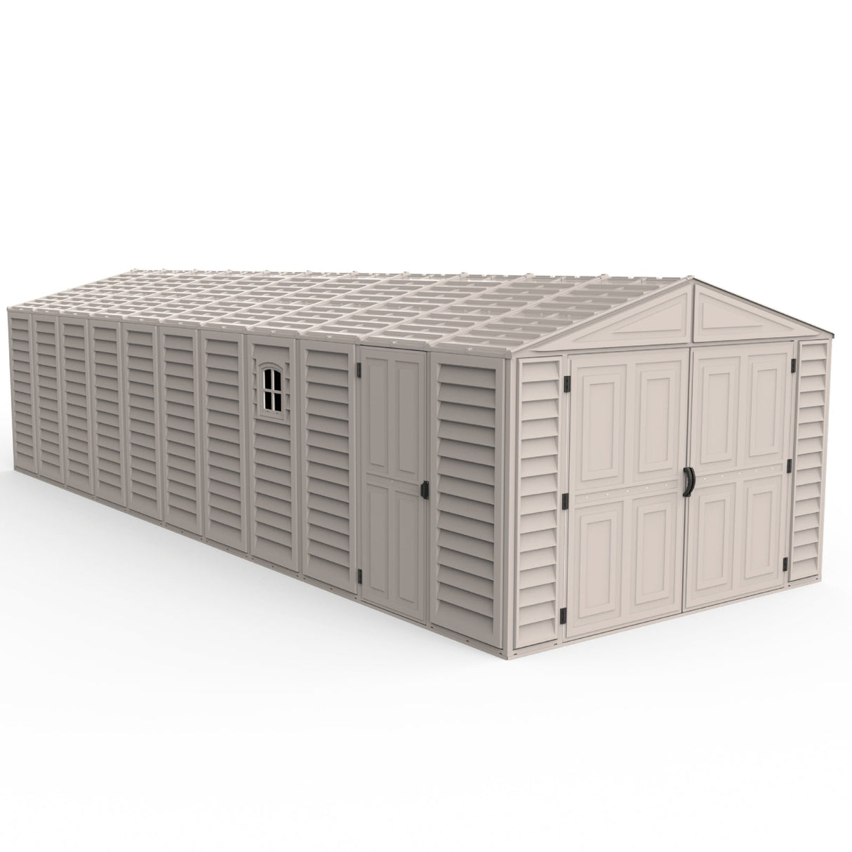 10.5x28.5 ft Vinyl Garage, Vinyl Storage Shed with Foundation, 2 Windows & Side Doors