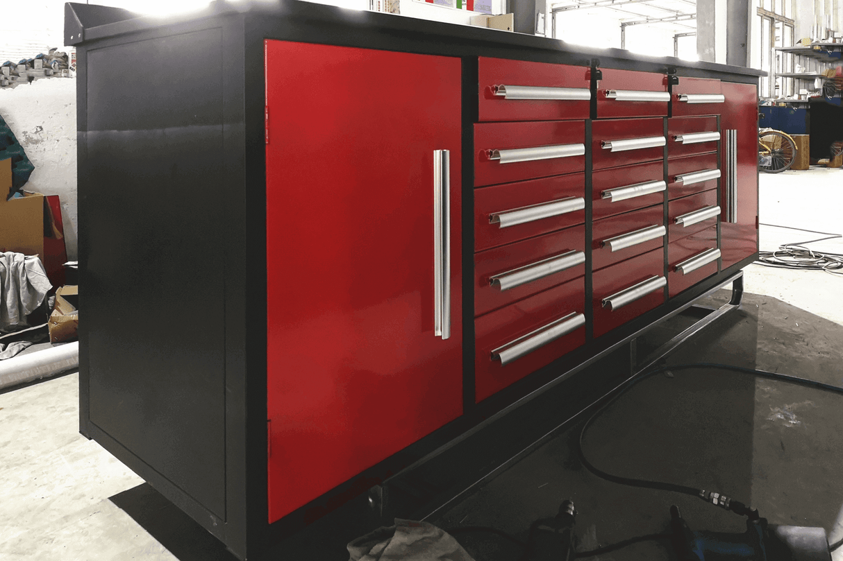 10ft Workbench Storage Cabinet with 15 Drawers & 2 Cabinets