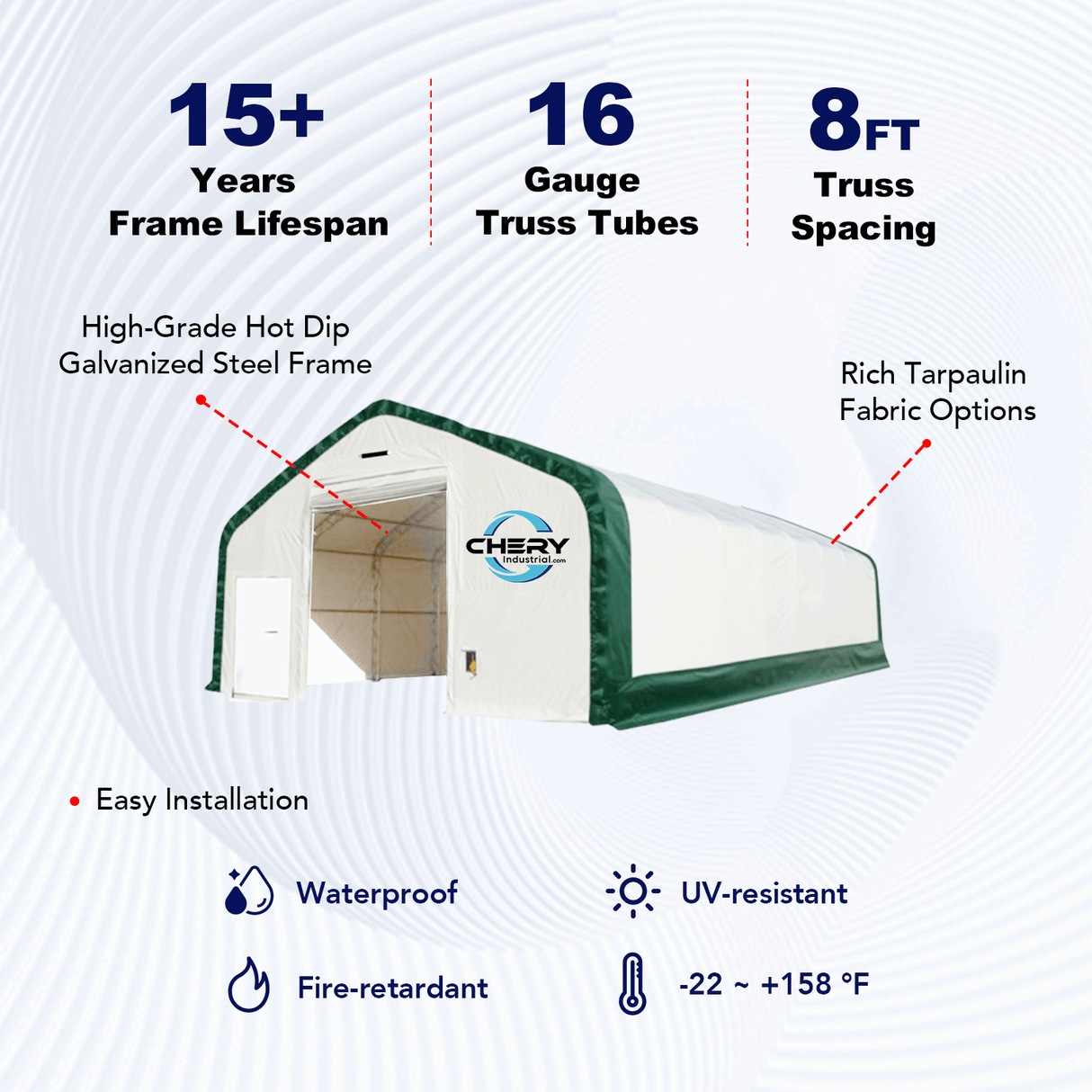 Double Truss Storage Shelter W40'xL80'xH21', 8' Truss Spacing