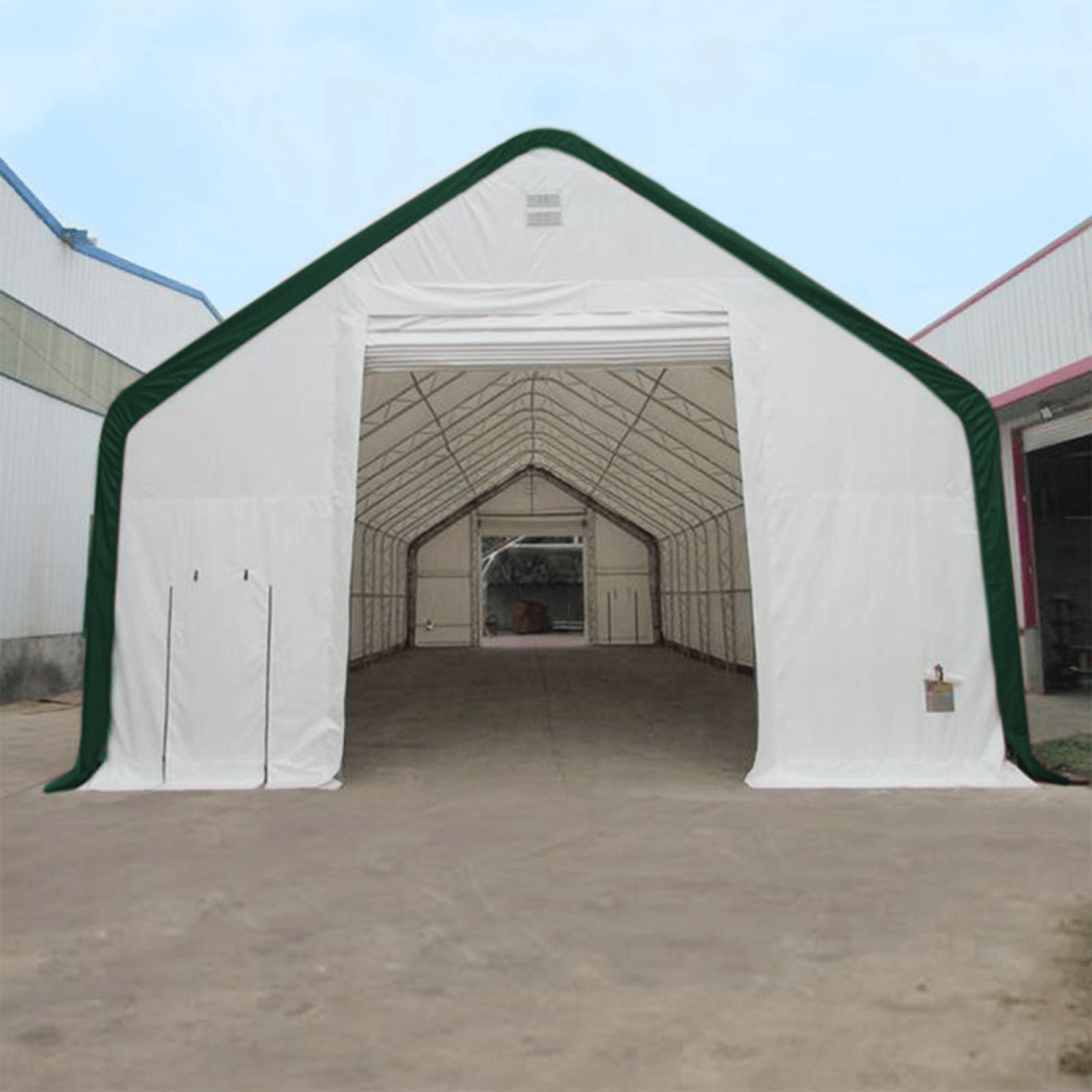 Double Truss Storage Shelter W40'xL80'xH21', 8' Truss Spacing