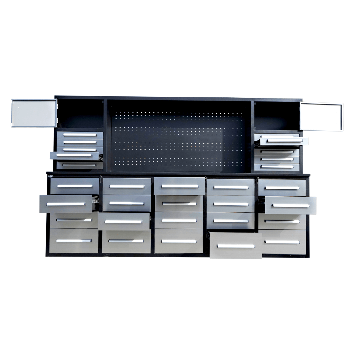 9.5ft Storage Workbench with 30 Drawers & 2 Cabinets