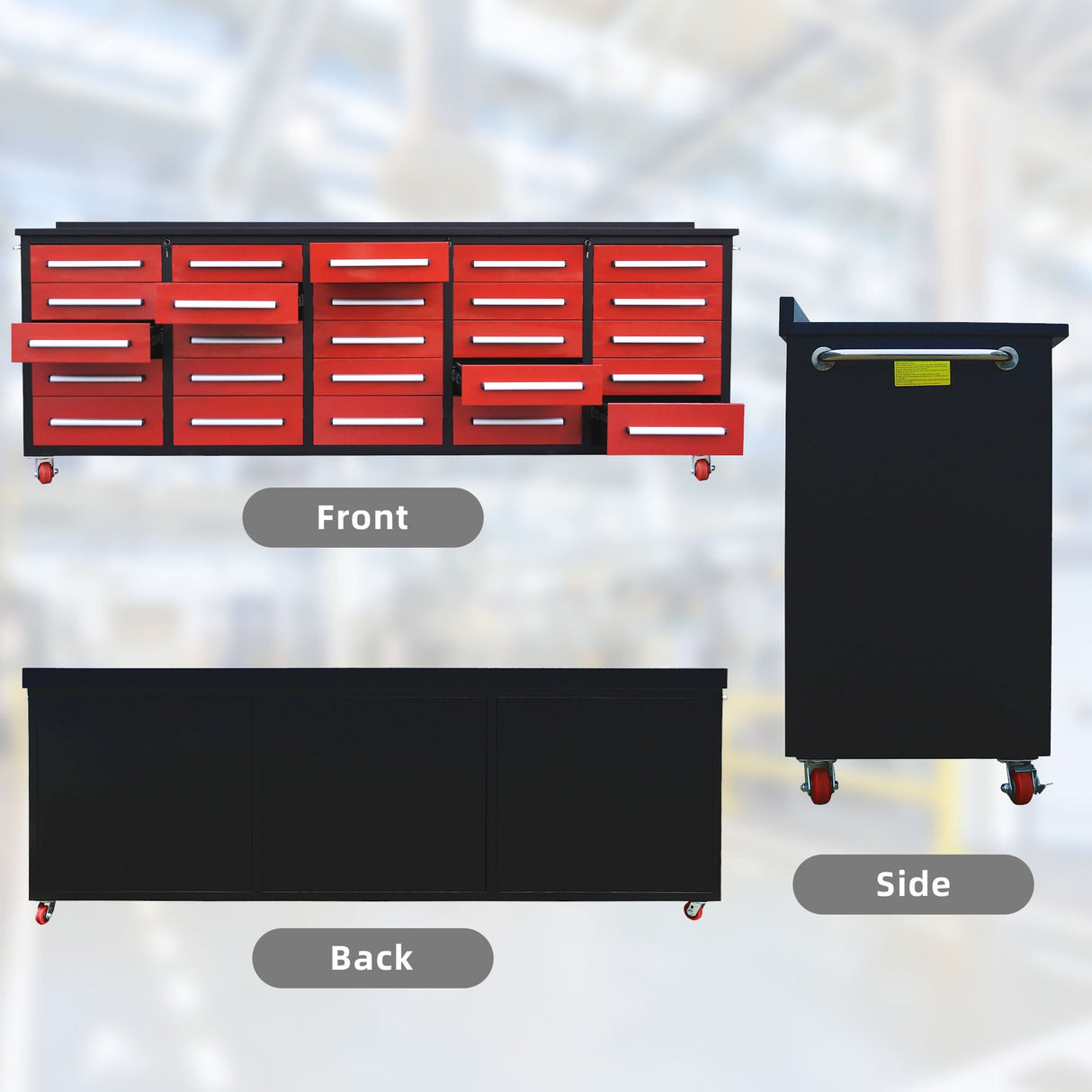 10ft 25-Drawer Storage Workbench with Wheels