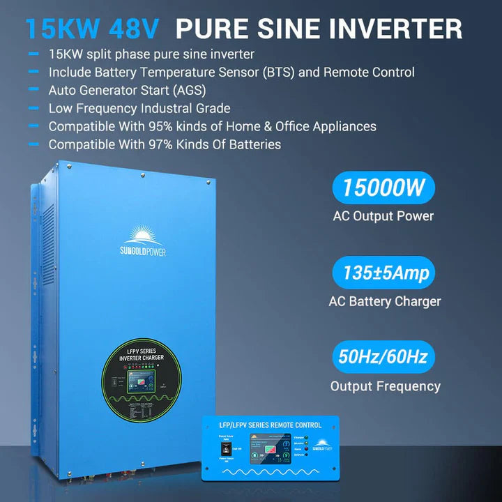 SUNGOLD POWER 15000W 48V Split Phase Pure Sine Wave Inverter Charger