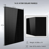 SUNGOLD POWER Off-Grid Solar Kit 13000W 48VDC 120V/240V LifePo4 20.48KWH Lithium Battery 14 X 415 Watts Solar Panels SGR-13KM
