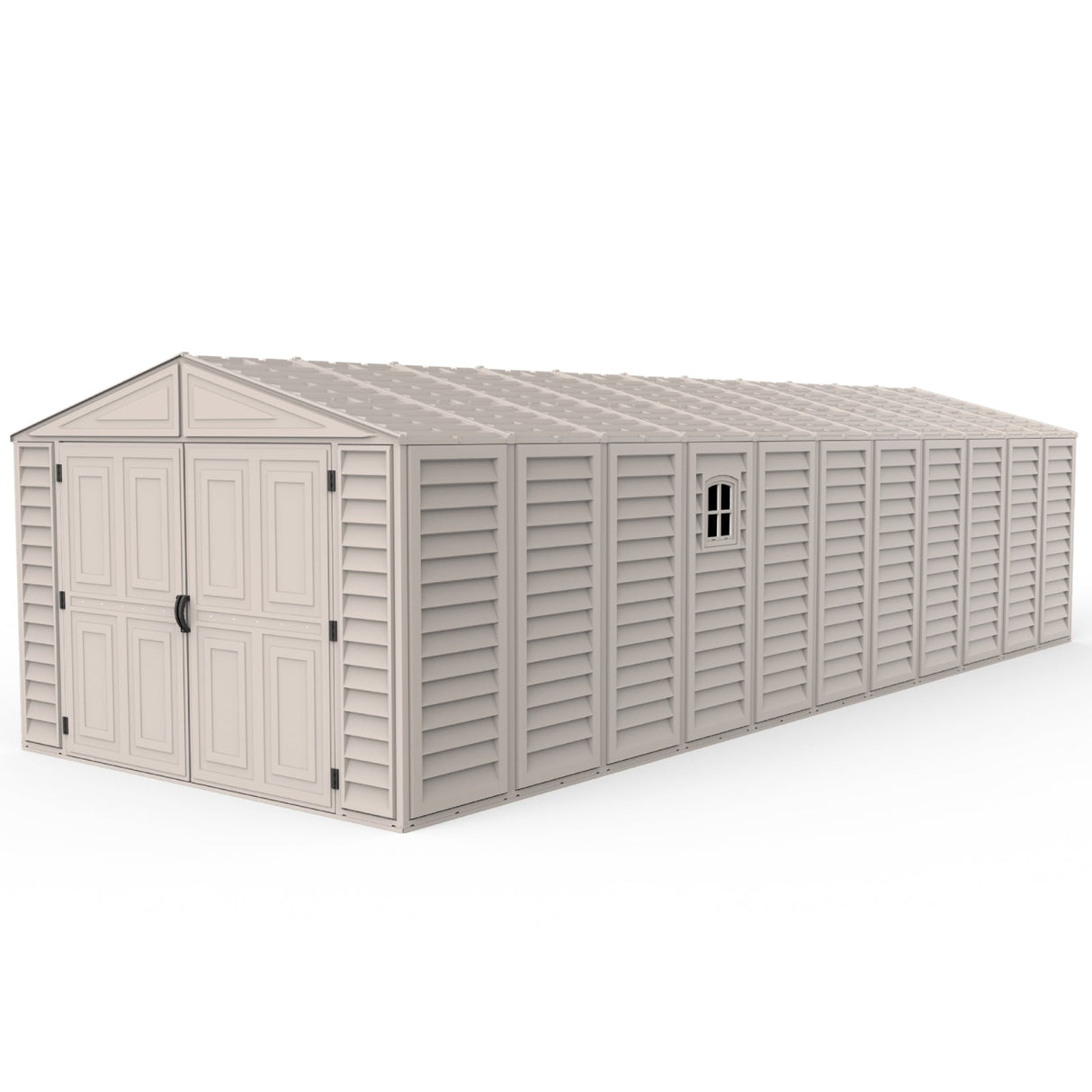 10.5x28.5 ft Vinyl Garage, Vinyl Storage Shed with Foundation, 2 Windows & Side Doors