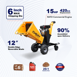 6" 15 HP 420cc Gas Powered Wood Chipper