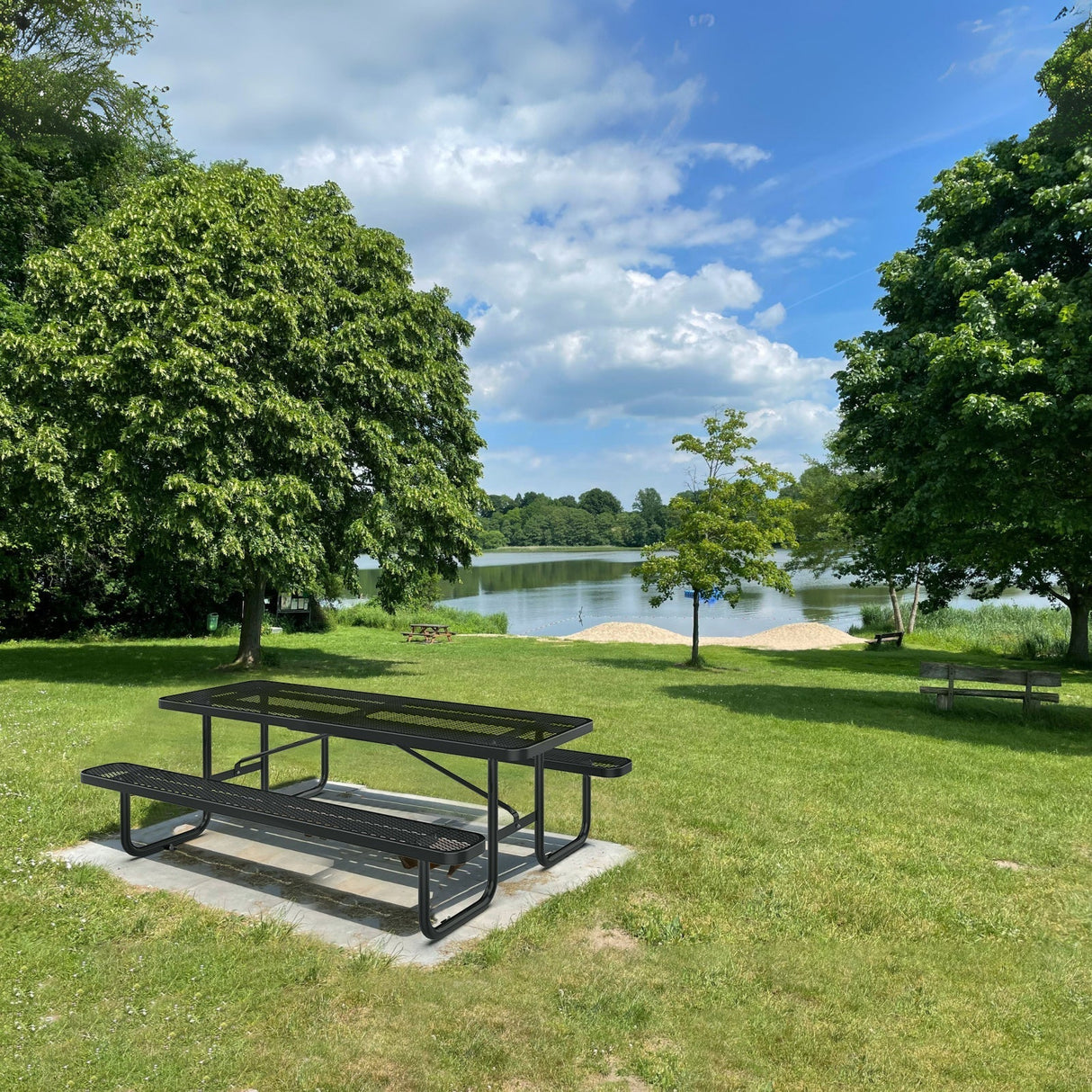 8 ft Metal Picnic Tables for Outdoors, Rectangle Coated Steel Patio Furniture Set