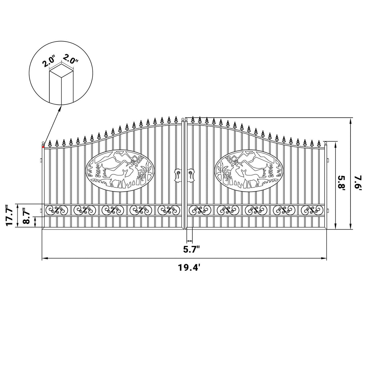 Greatbear Dual Swing Wrought Iron Gate for Driveway