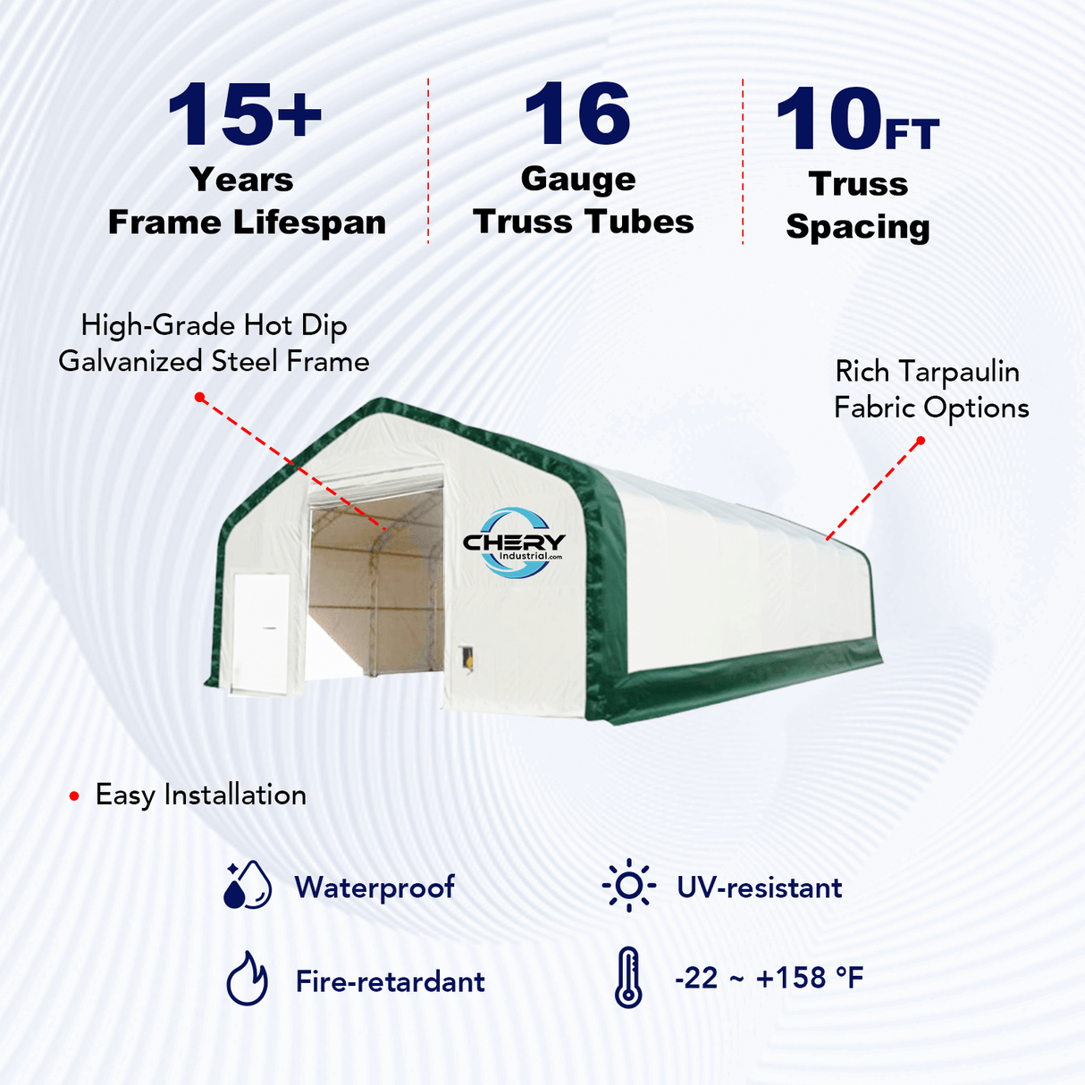 Double Truss Storage Shelter W40'xL80'xH21', 10' Truss Spacing