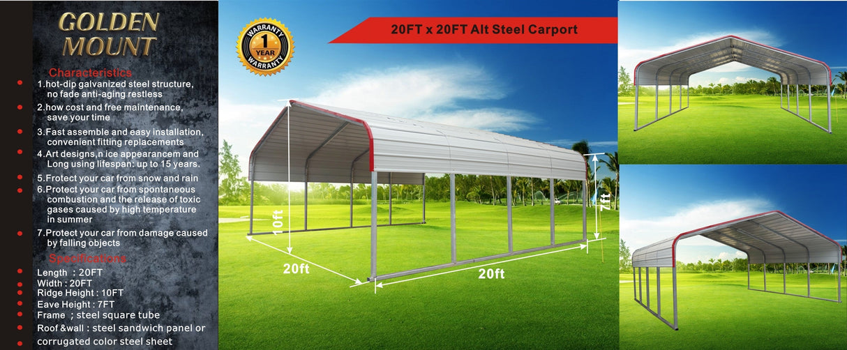 Classic Steel Carport 20'W x 20'L