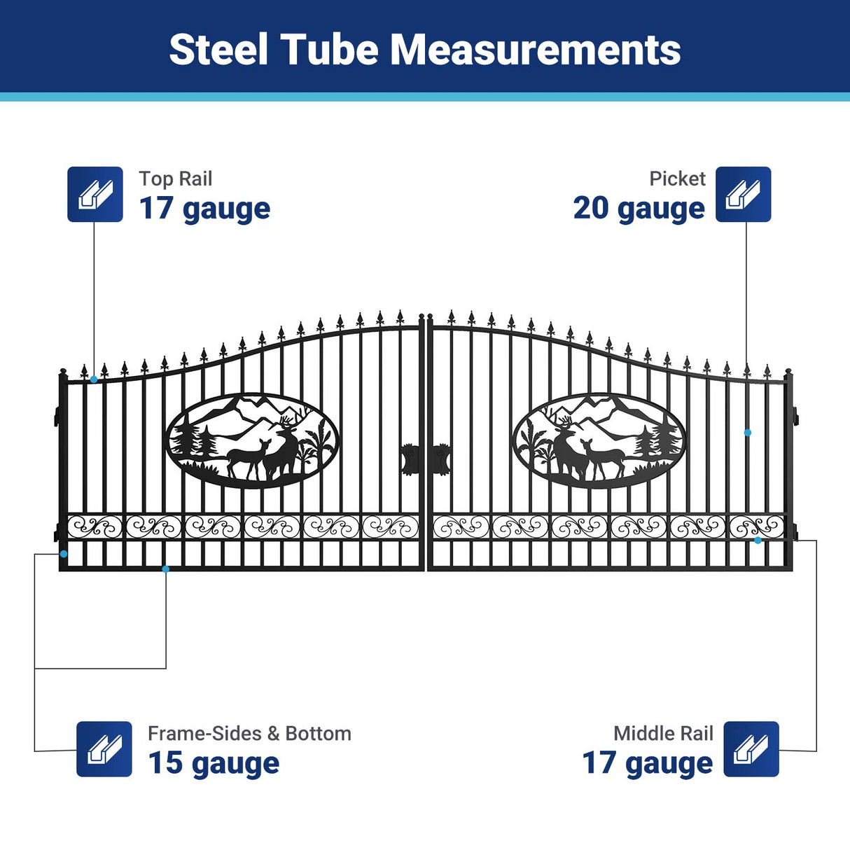Greatbear Dual Swing Wrought Iron Gate for Driveway