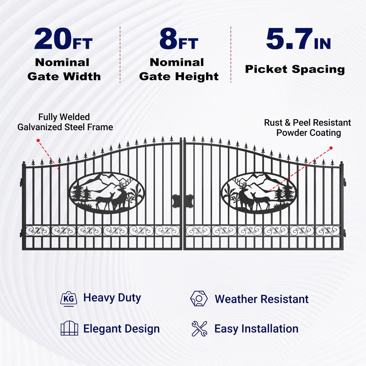 Greatbear Dual Swing Wrought Iron Gate for Driveway