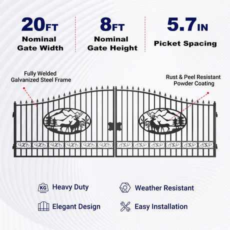 Greatbear Dual Swing Wrought Iron Gate for Driveway
