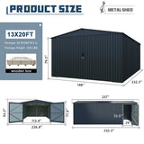 13'x20' Plus Upgraded Metal Garage Shed with Double Front Doors, Side Entry Door