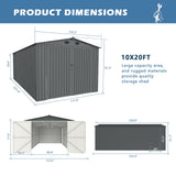 10'x20' Metal Garage Shed with Double Front Doors, Side Entry Door
