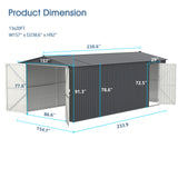 13'x20' Metal Garage Shed with Double Front Doors, Side Entry Door