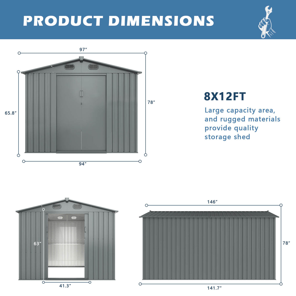 8'x12' Metal Storage Shed