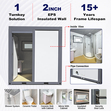 Portable Toilet with Fan-shaped Door Shower