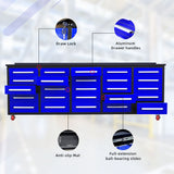 10ft 25-Drawer Storage Workbench with Wheels