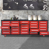 10ft 25-Drawer Storage Workbench with Wheels