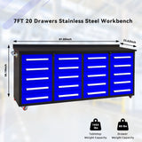 7ft 20-Drawer Storage Workbench with Wheels