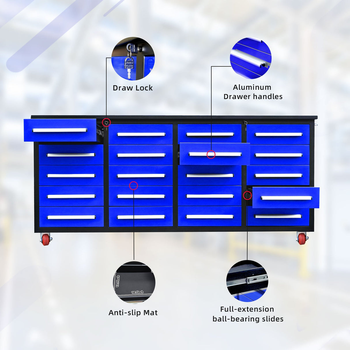 7ft 20-Drawer Storage Workbench with Wheels