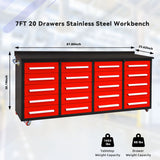 7ft 20-Drawer Storage Workbench with Wheels