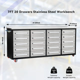 7ft 20-Drawer Storage Workbench with Wheels